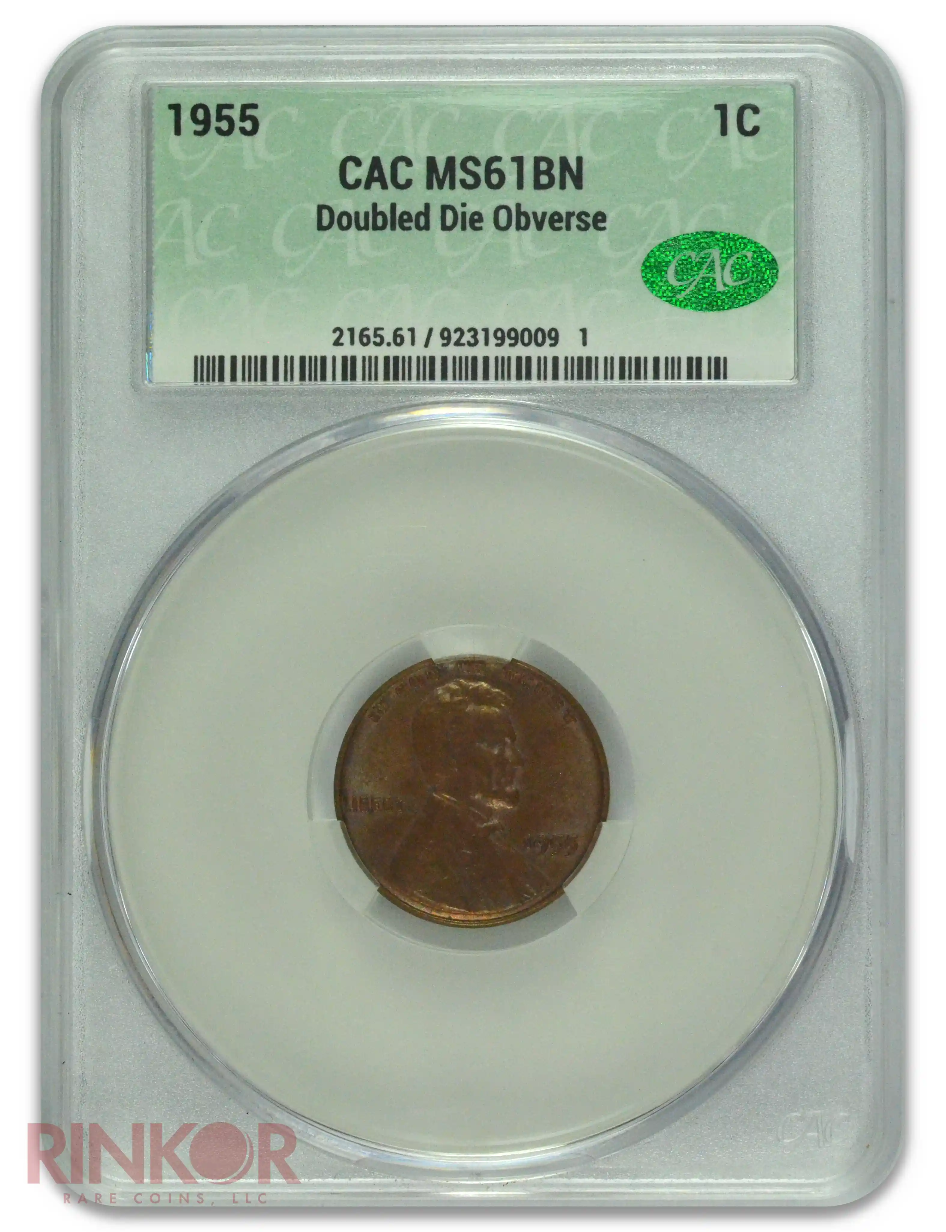 1955 Doubled Die Obverse Lincoln Wheat Cent CACG MS 61 BN