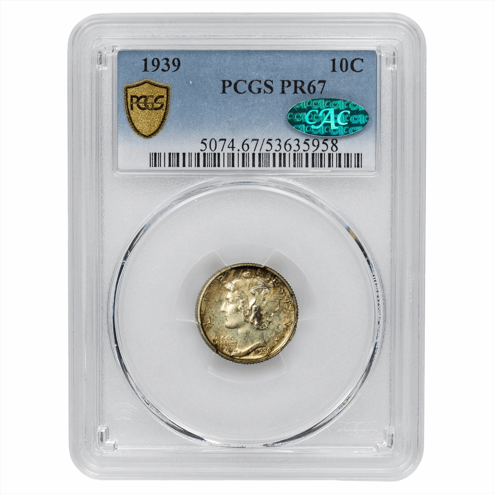 1939 Mercury Dime 10C PCGS PR 67 CAC