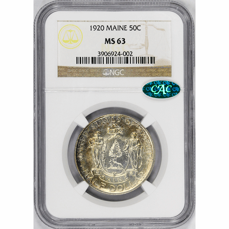 1920 50c Maine Commemorative Half Dollar NGC MS63 CAC - Excellent Color / Toning