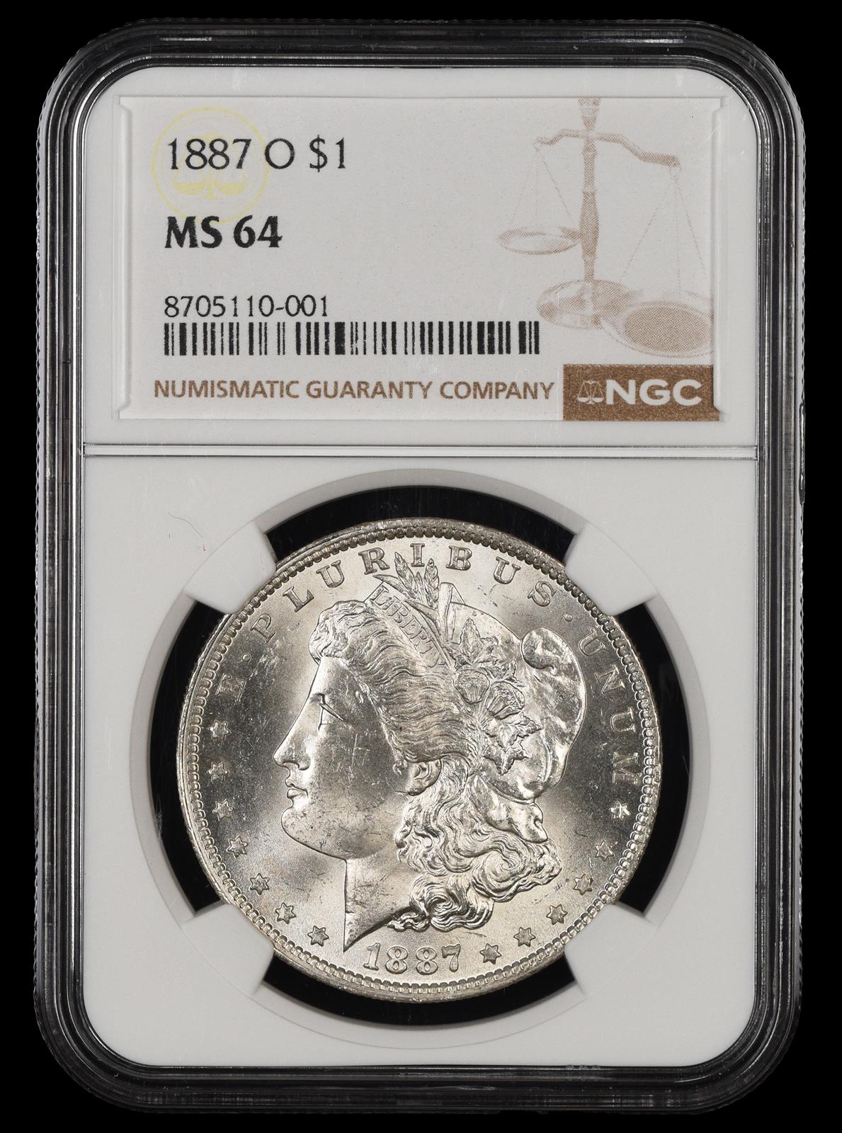 1887 O $1 NGC MS 64
