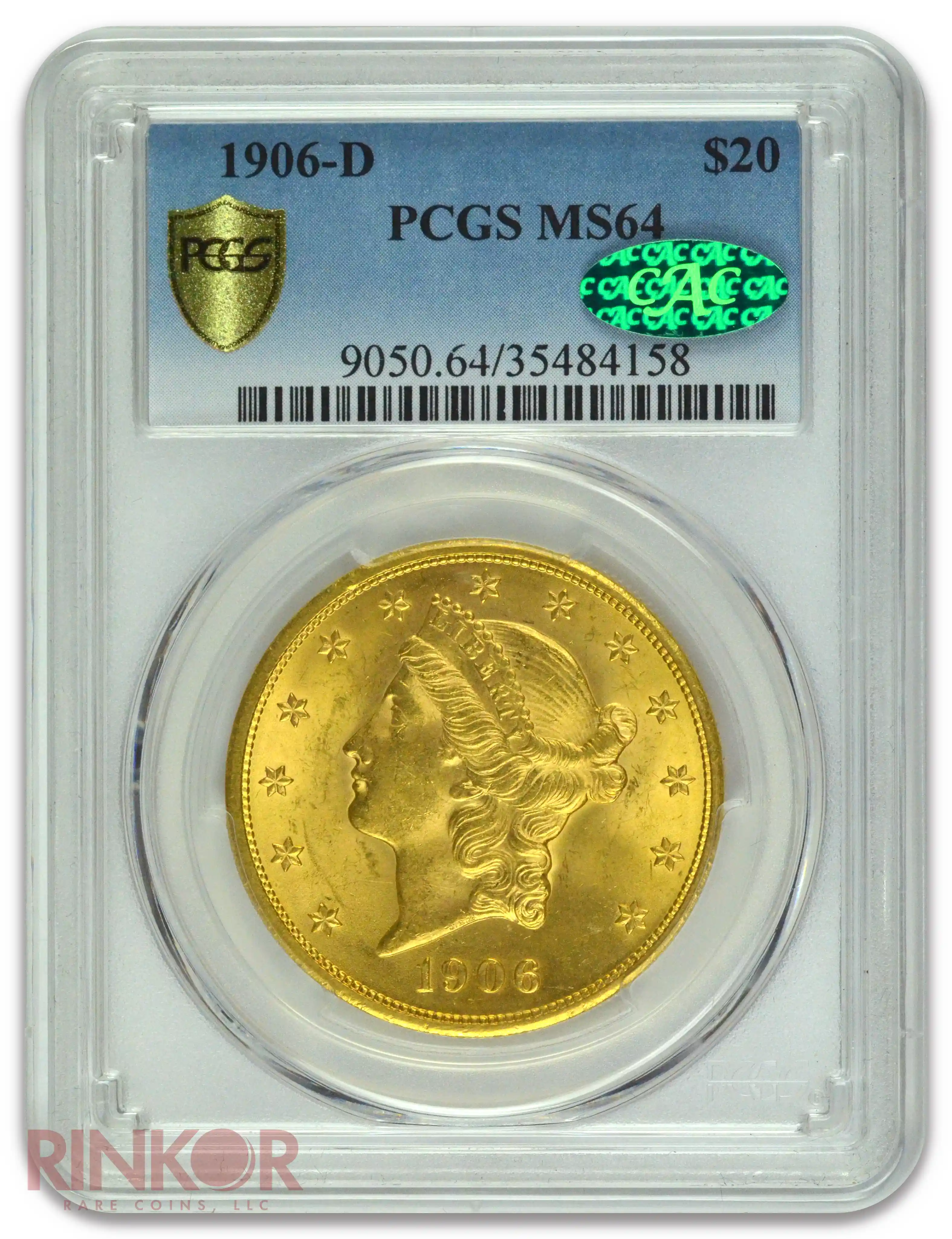 1906-D $20 Liberty Head PCGS MS 64 CAC