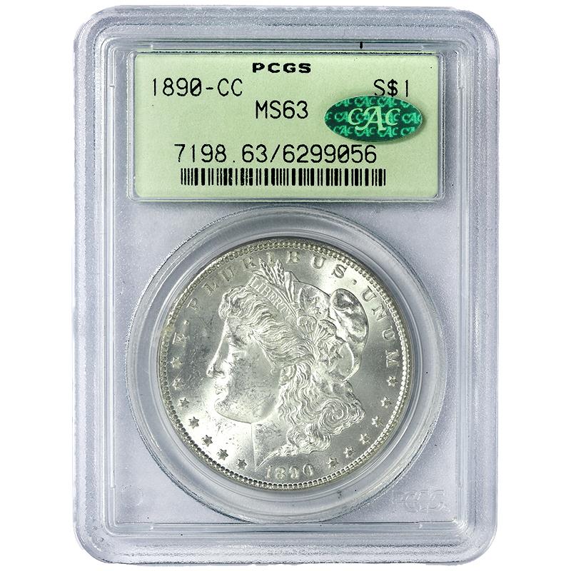 1890-CC $1 Morgan Silver Dollar PCGS  MS63 - CAC Certified - OGH