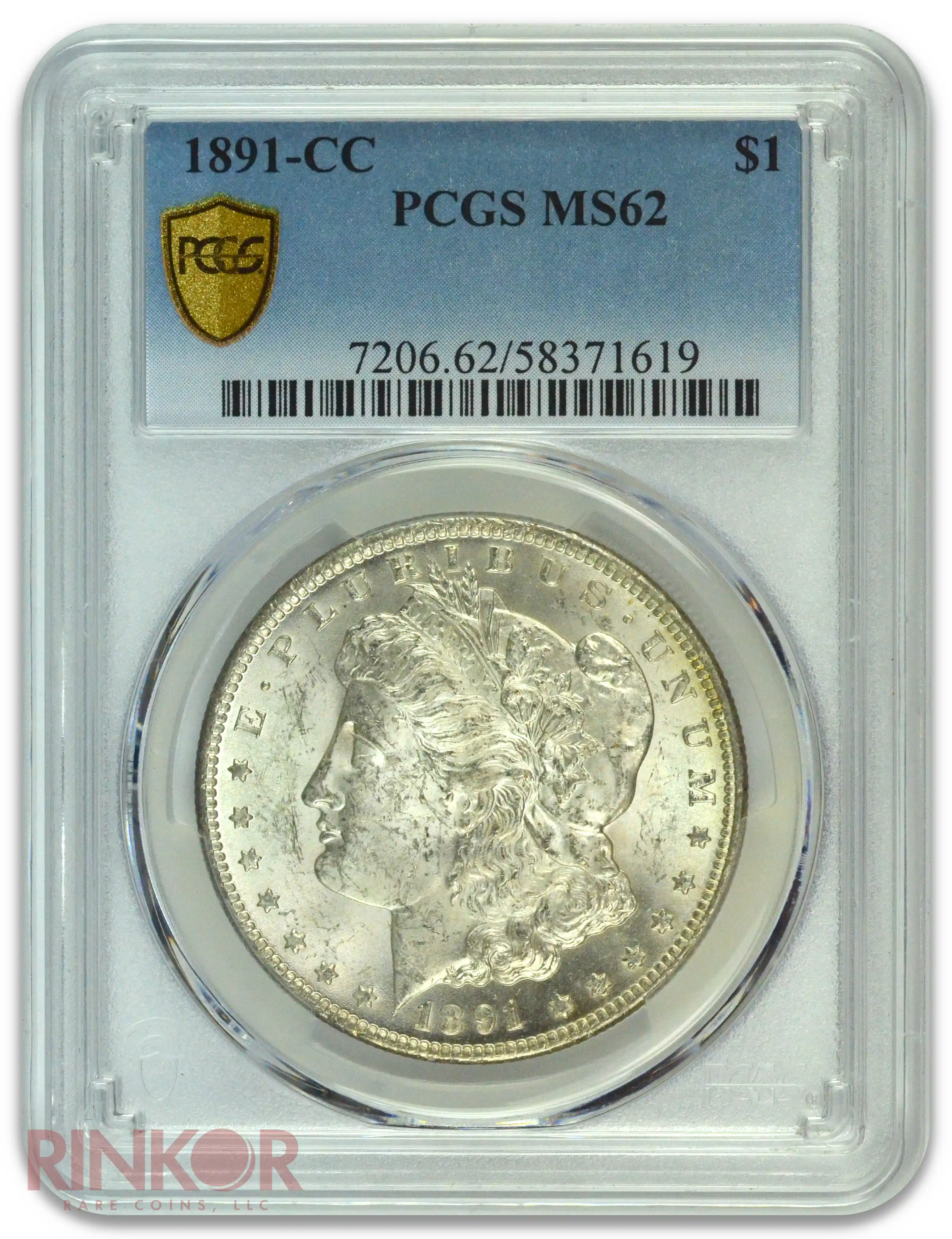 1891-CC $1 Morgan Dollar PCGS MS 62