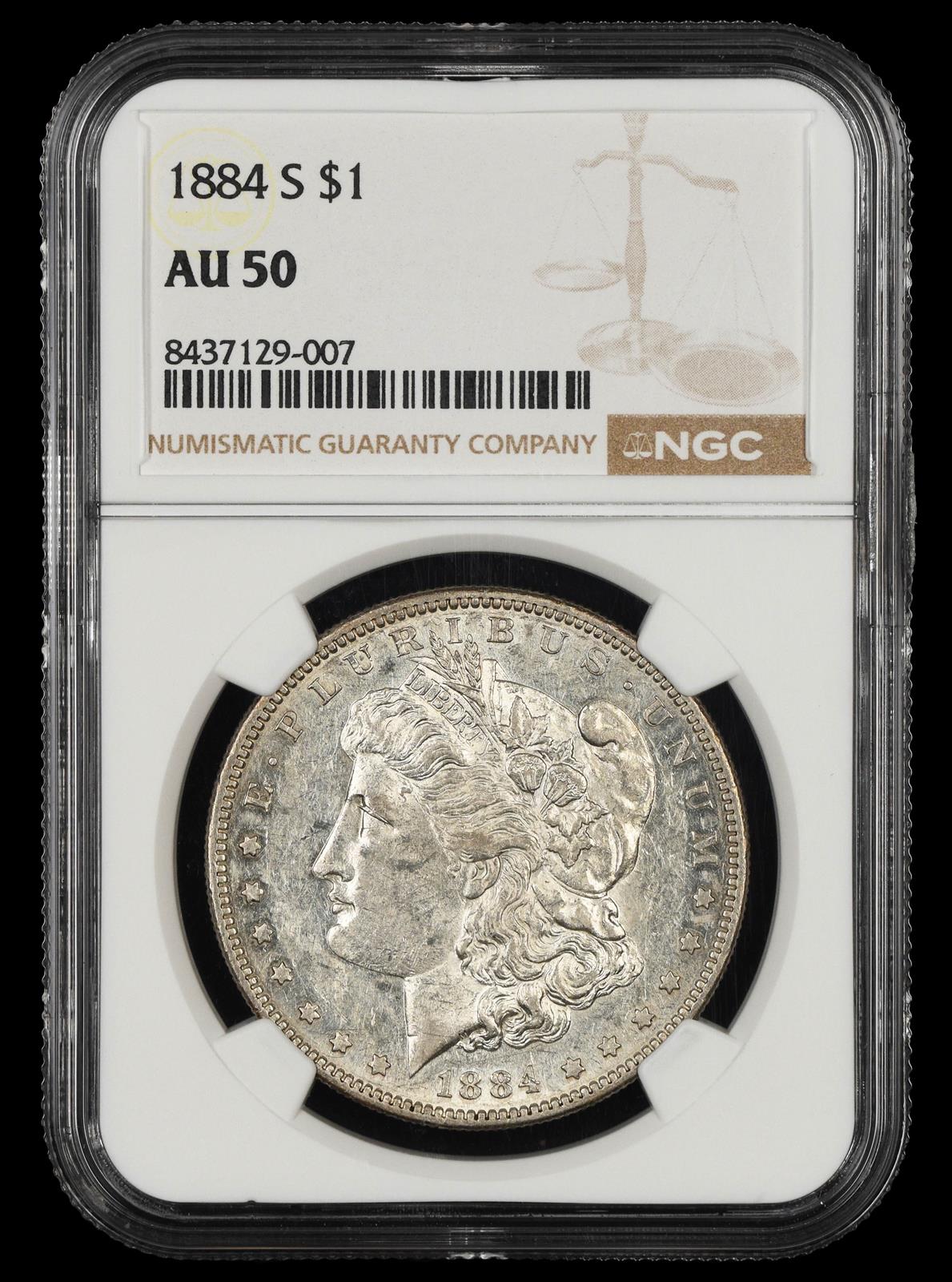 1884 S $1 NGC AU50
