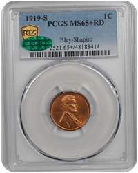 1919-S Lincoln Wheat PCGS CAC RD 65 +
