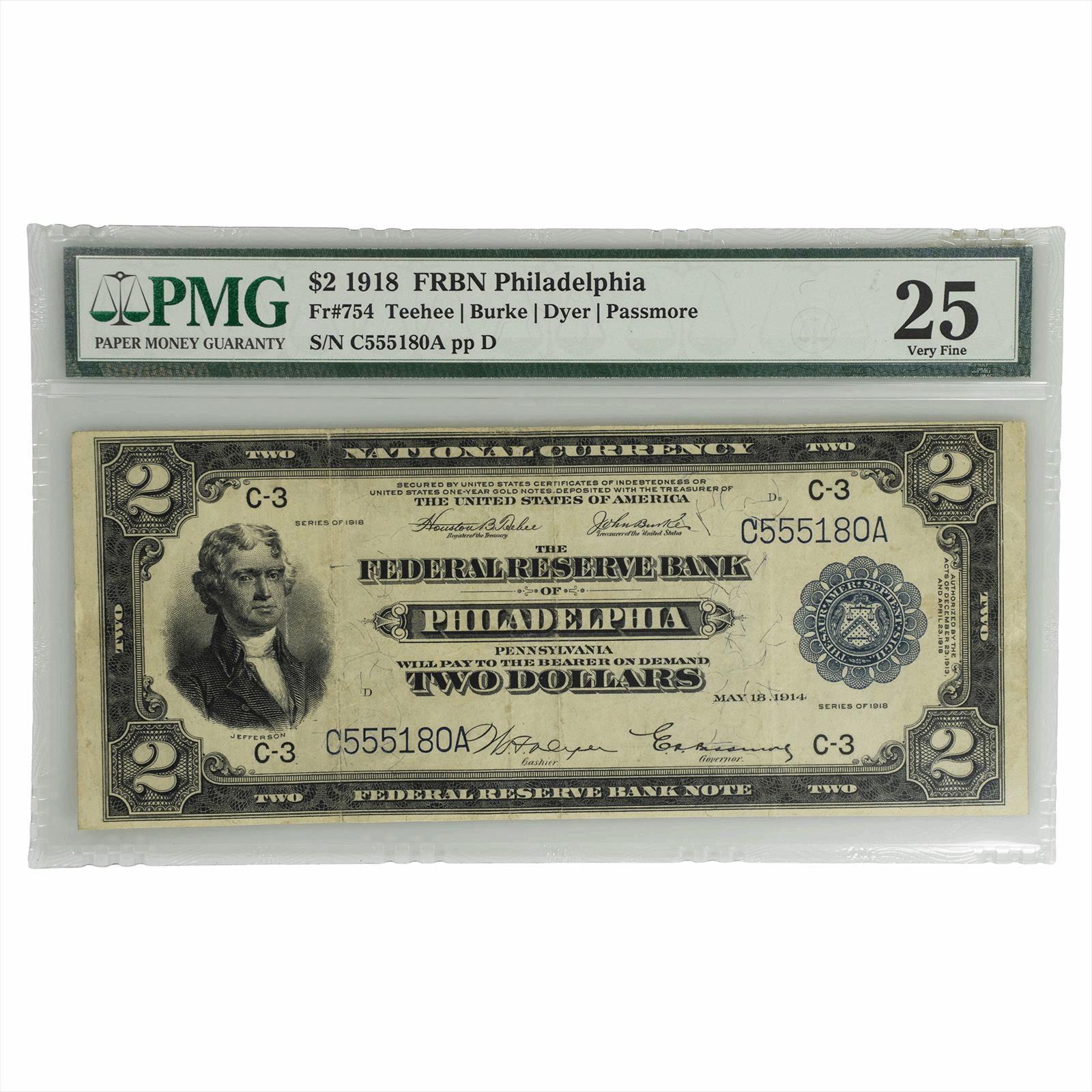 $2 1918 Federal Reserve Bank Note C555180A 25