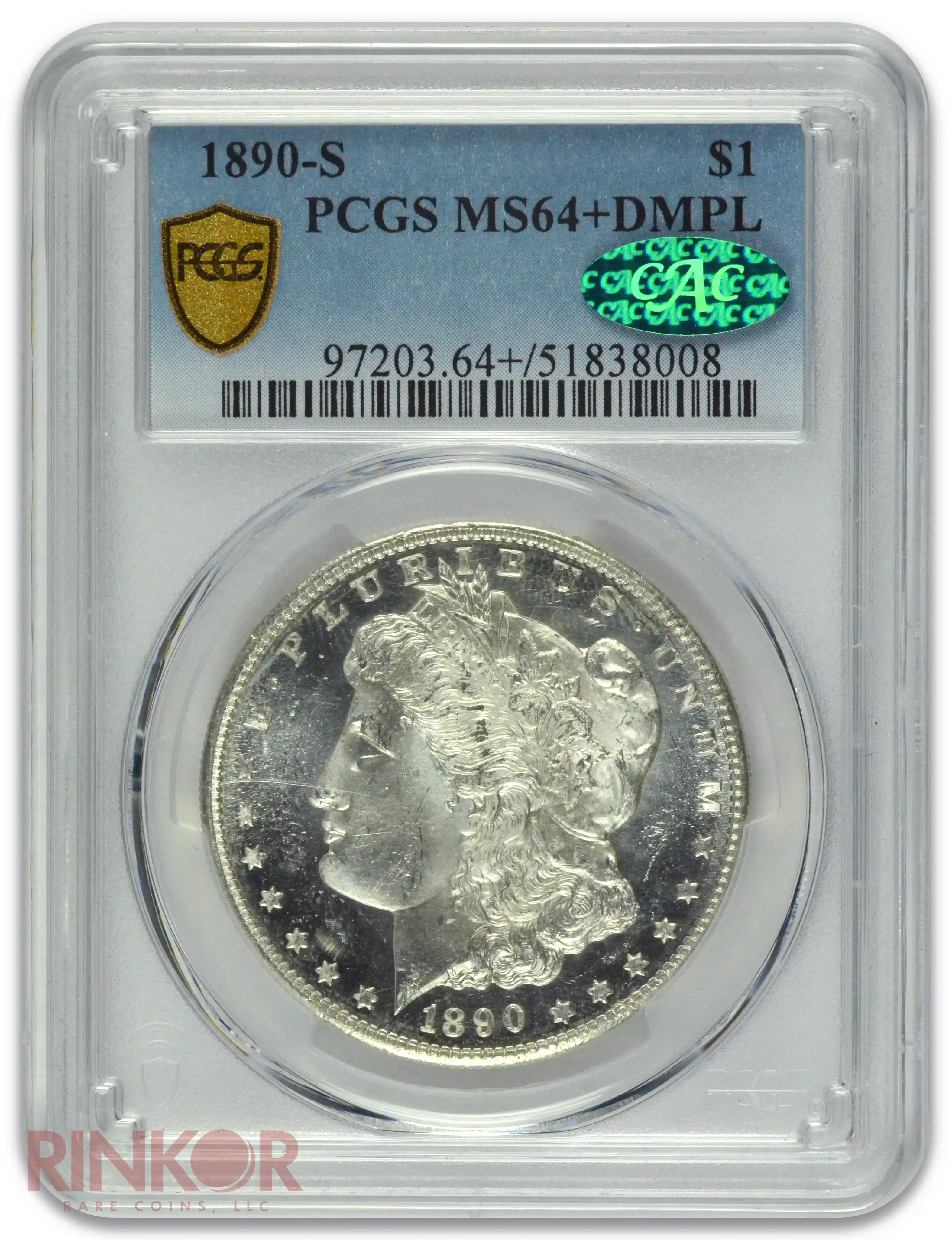 1890-S $1 Morgan Dollar PCGS MS 64+ DMPL CAC