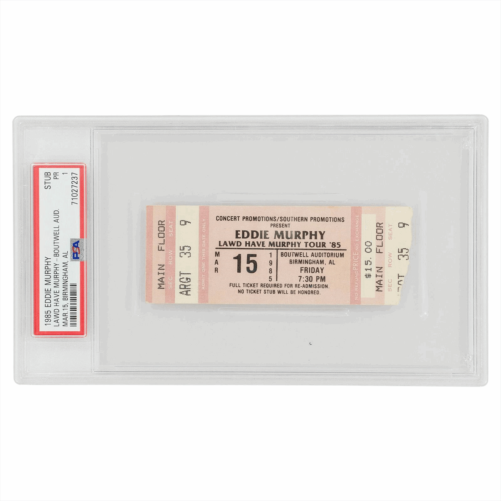 1985 Eddie Murphy Lawd Have Murphy Ticket Stub - Birmingham, AL PSA POOR 1