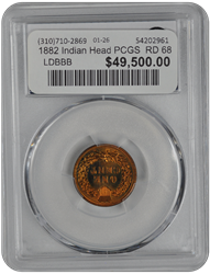 1882 Indian Head PCGS  RD 68