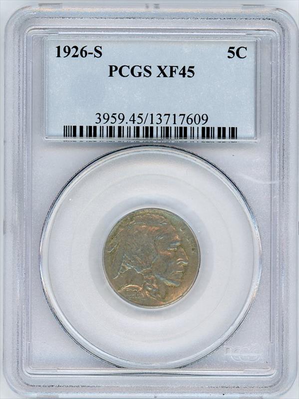 1926-S Buffalo Nickel 5c, PCGS XF-45 - Key Date Example
