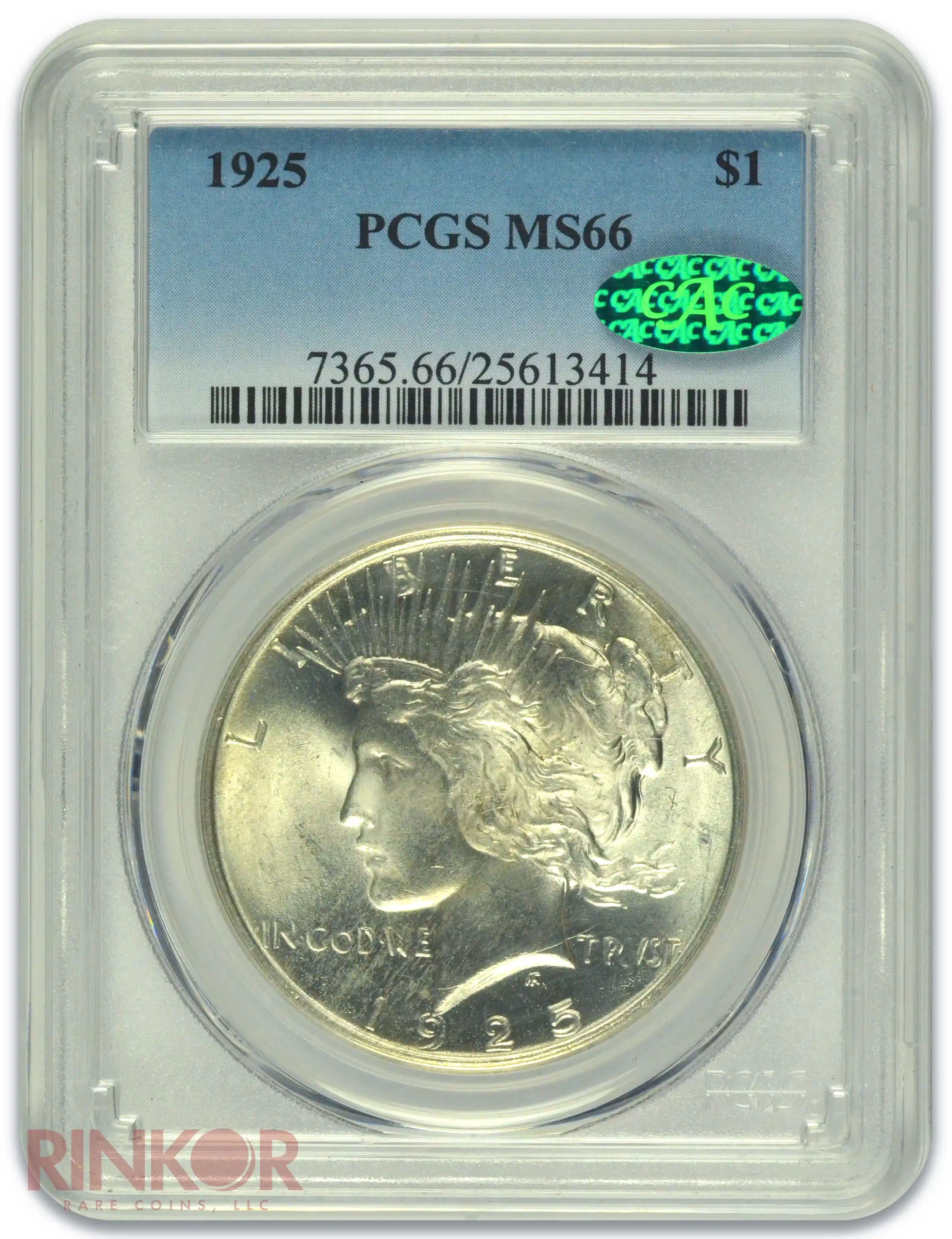 1925 $1 Peace Dollar PCGS MS 66 CAC