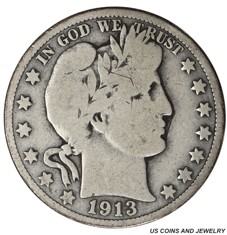 1913-P Barber Half Dollar Circulated, Key Date 