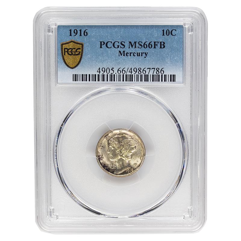 1916 Full Band Mercury Dime, 10C PCGS MS 66 FB