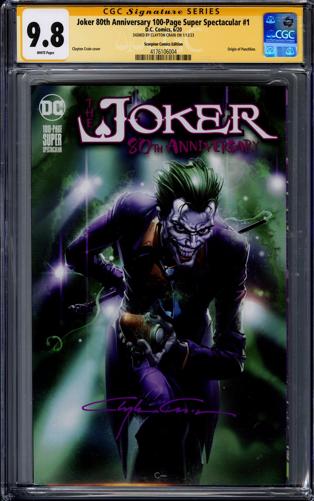 Joker 80th Anniversary 100-Page Super Spectacular #1 CGC Signature Series 9.8 (D.C., 2020) Signed by Clayton Crain 