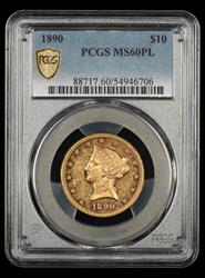 1890 $10 Gold PCGS MS 60PL