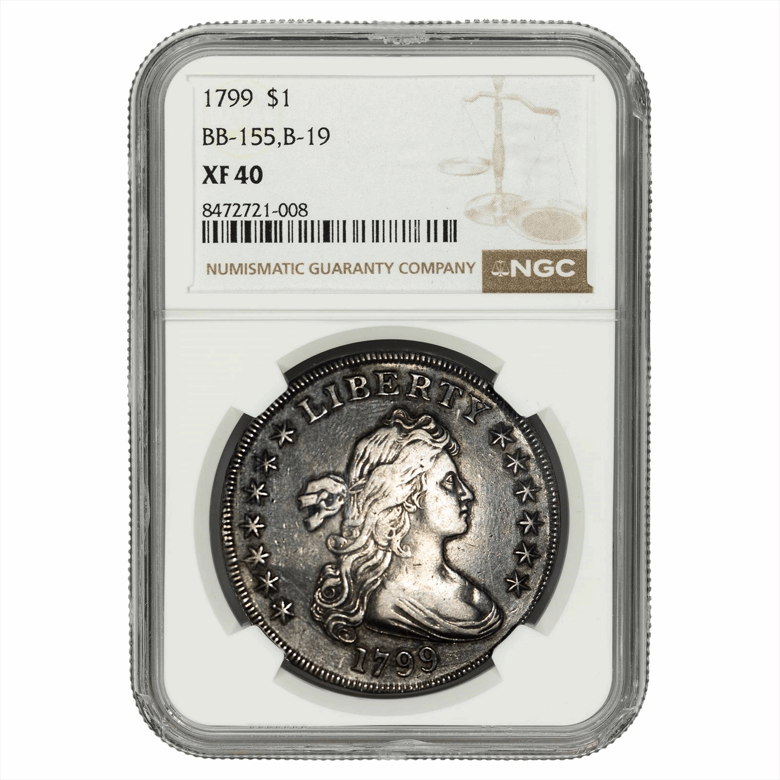 1799 Drapped Bust Heraldic Eagle $1 BB-155 B-19 NGC XF 40