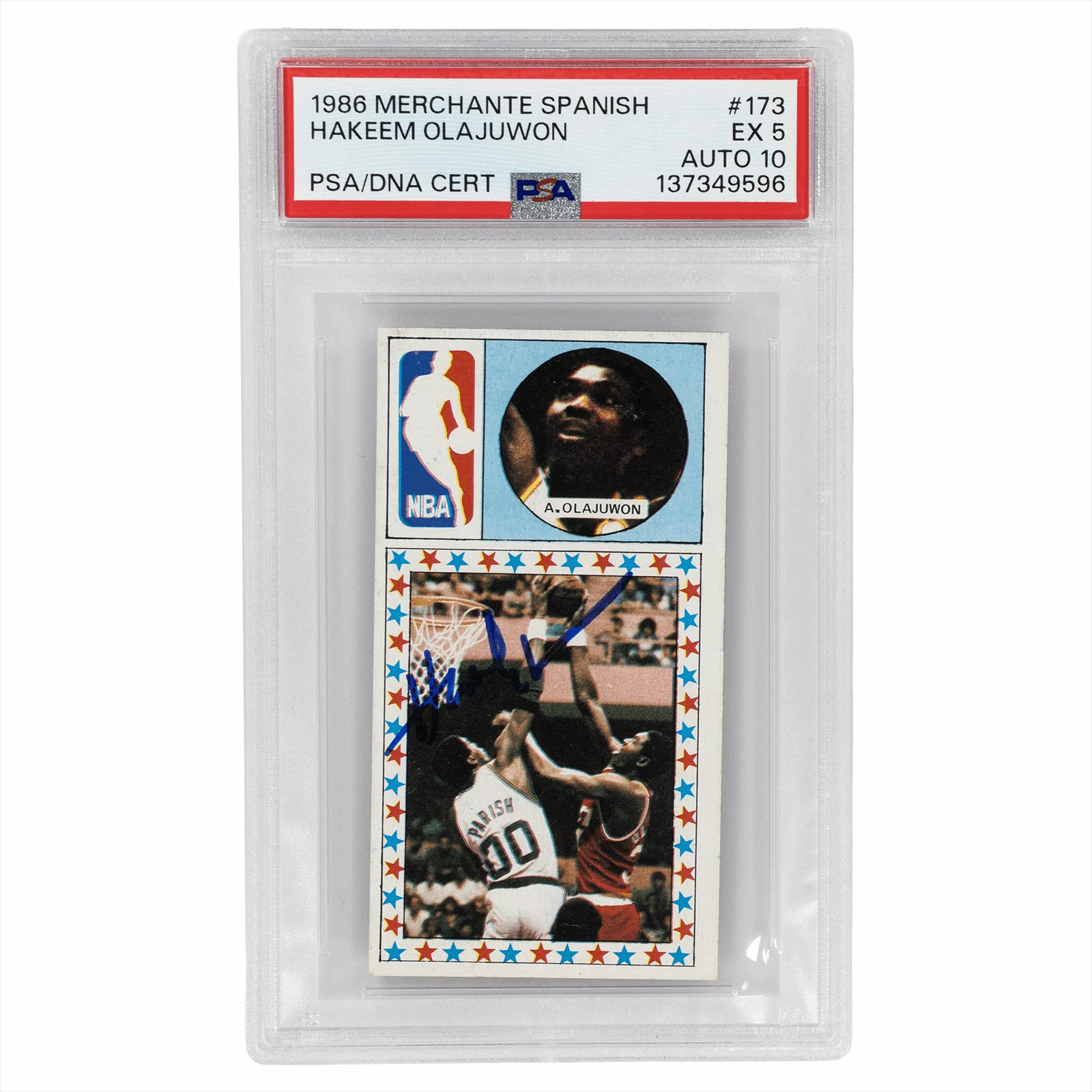 1986 Merchante Spanish Akeem Olajuwon #173 PSA EX 5 Cert #137349596