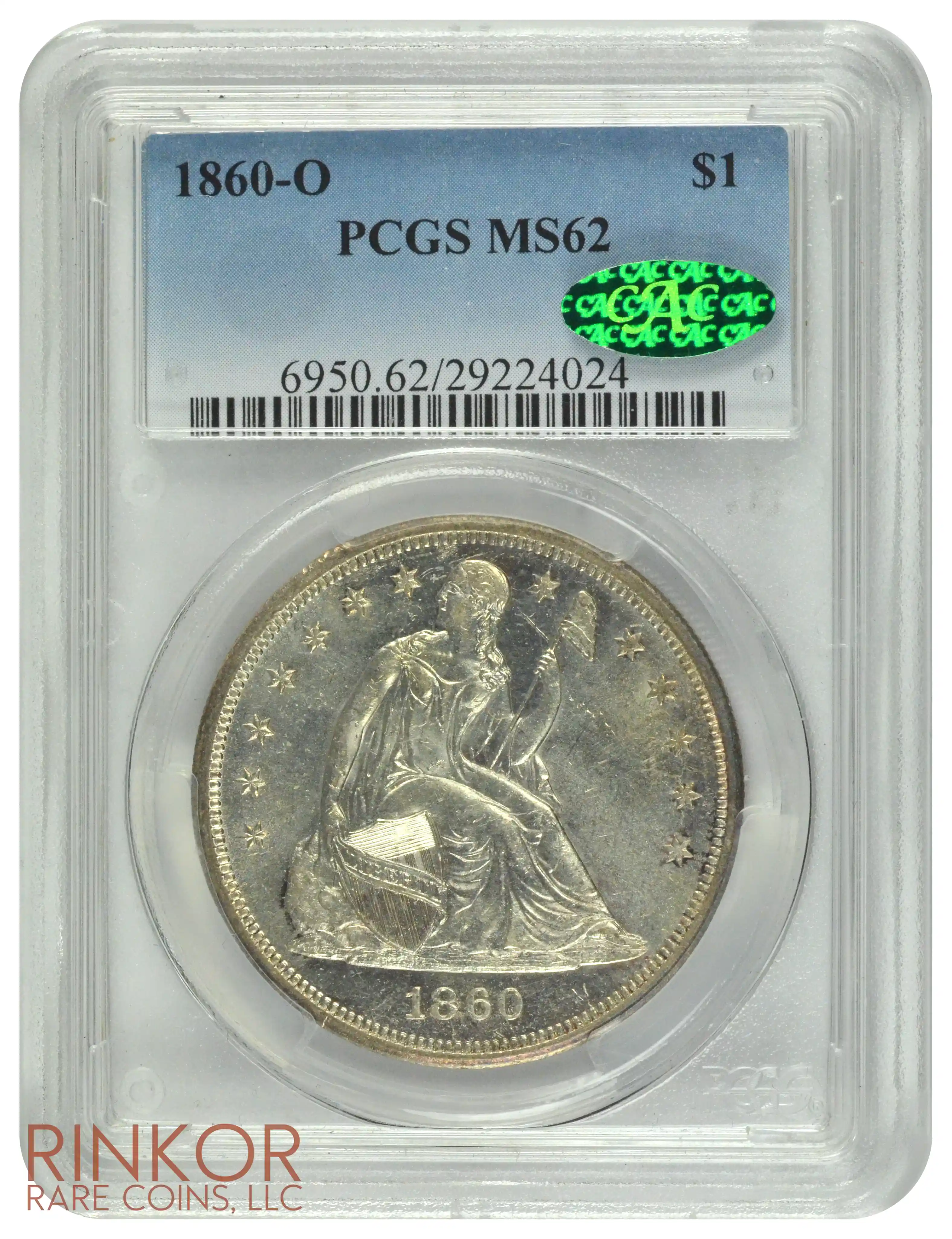 1860-O $1 PCGS MS 62 CAC