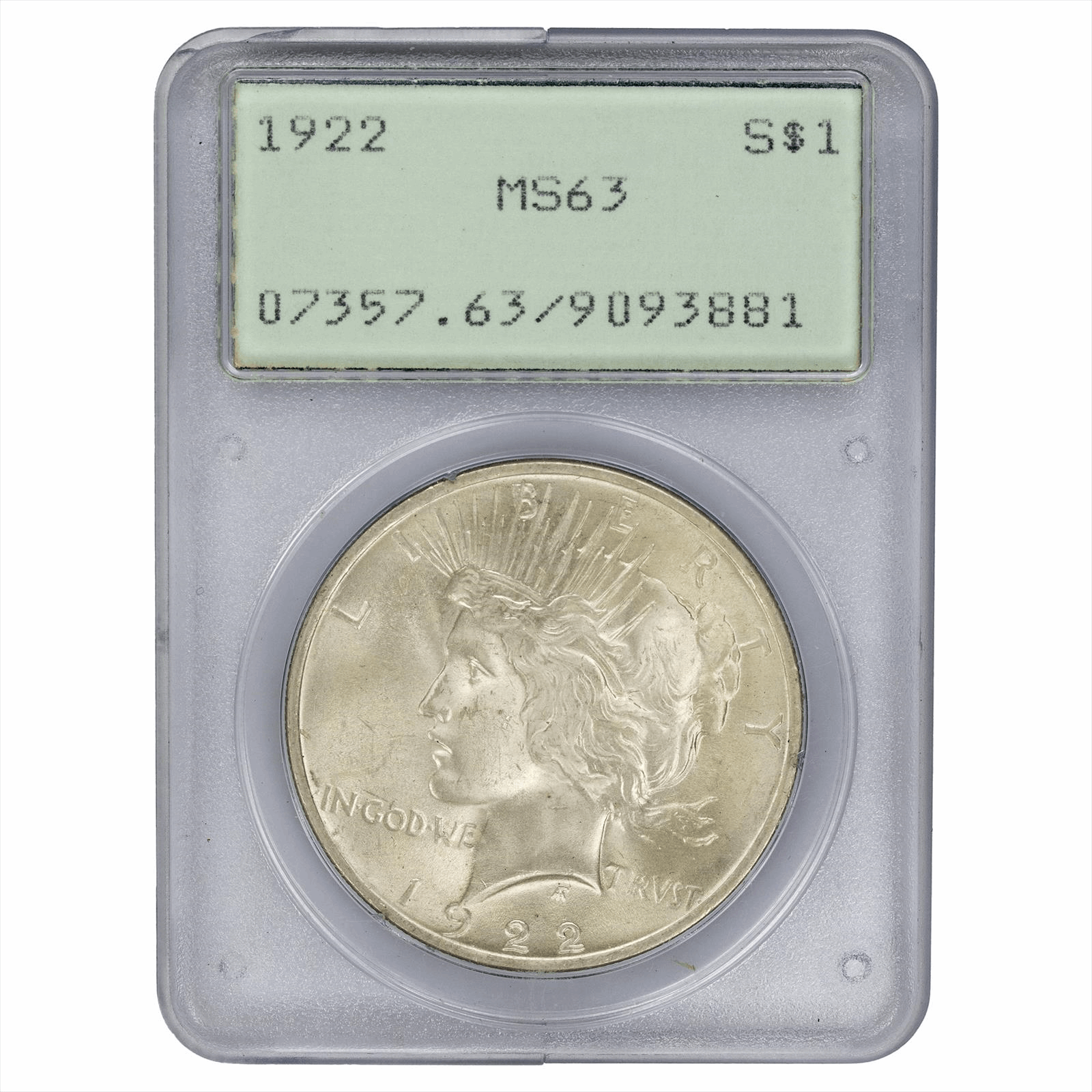 1922 Silver Peace Dollar $1 PCGS MS 63 Rattler!