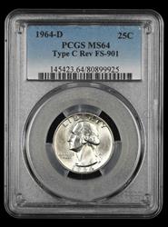 1964 D Washington Quarter PCGS MS64 Type C Reverse FS-901 MS64