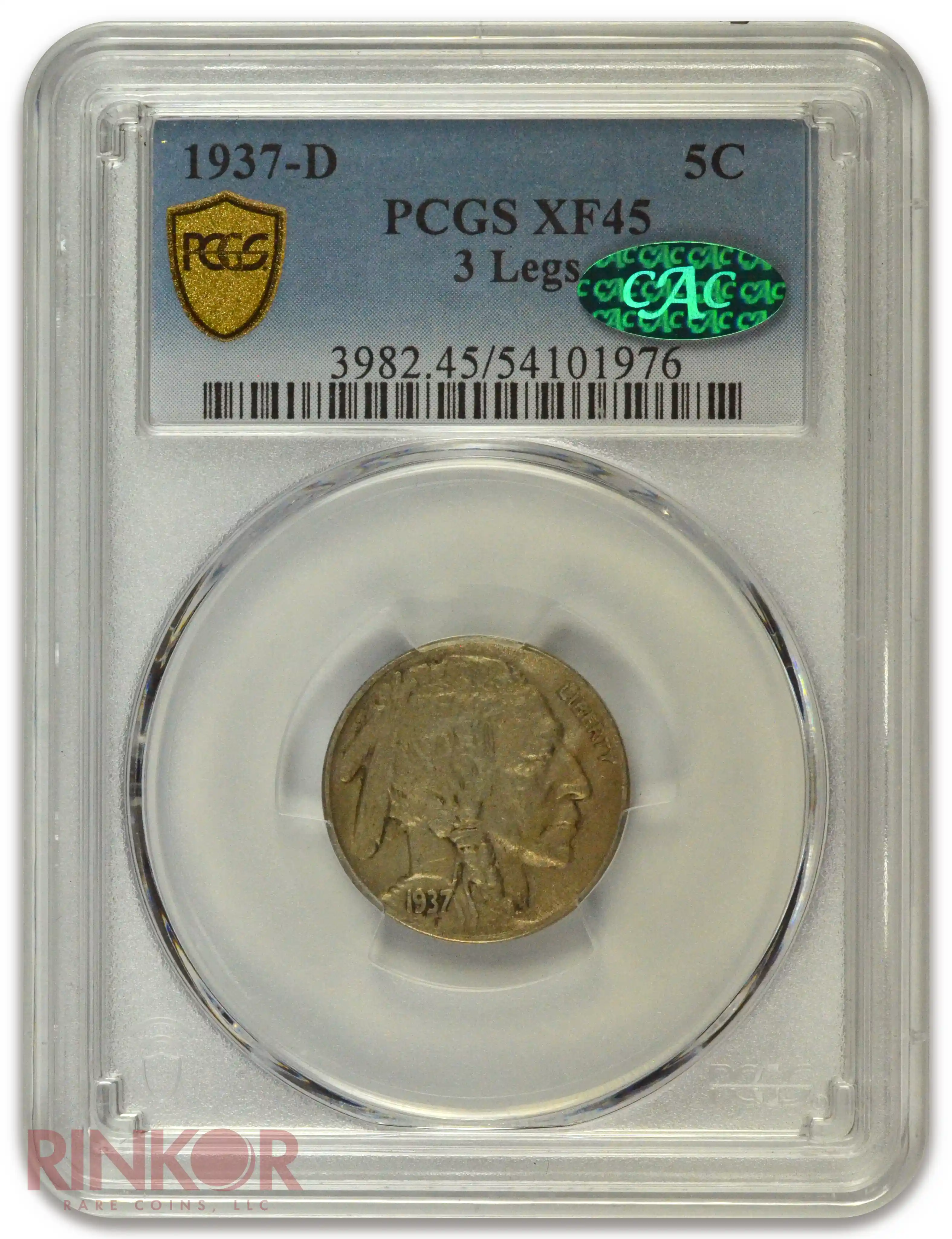 1937-D 3 Legs Buffalo Nickel PCGS XF-45 CAC