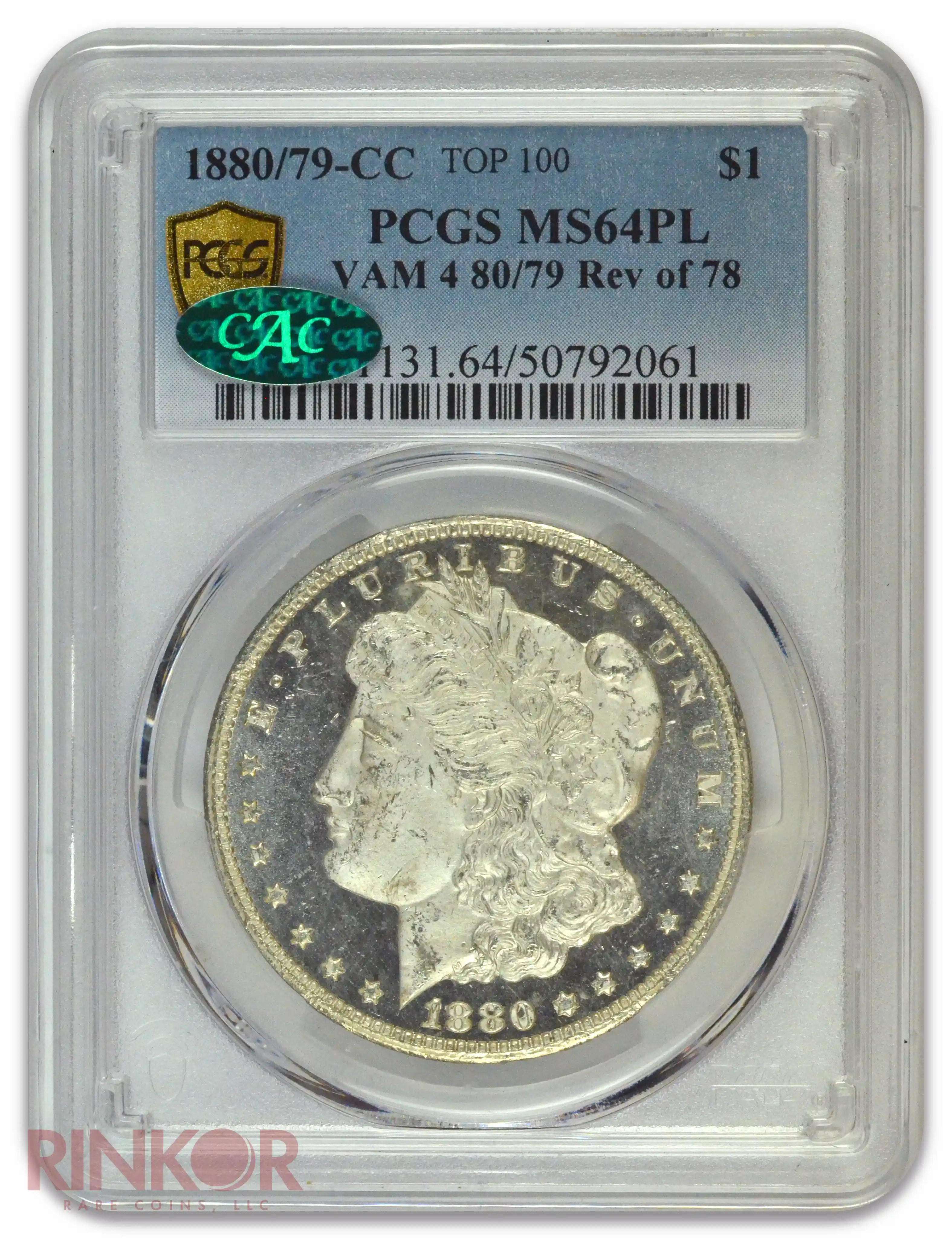 1880/79-CC $1 Morgan Dollar VAM 4 80/79 Reverse of 1878 PCGS MS 64 PL CAC
