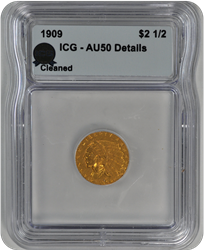1909 	Gold $2 1/2 ICG AU 50