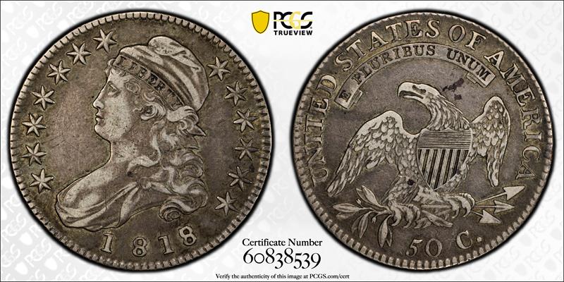 1818/7 50C PCGS XF-40 CAC