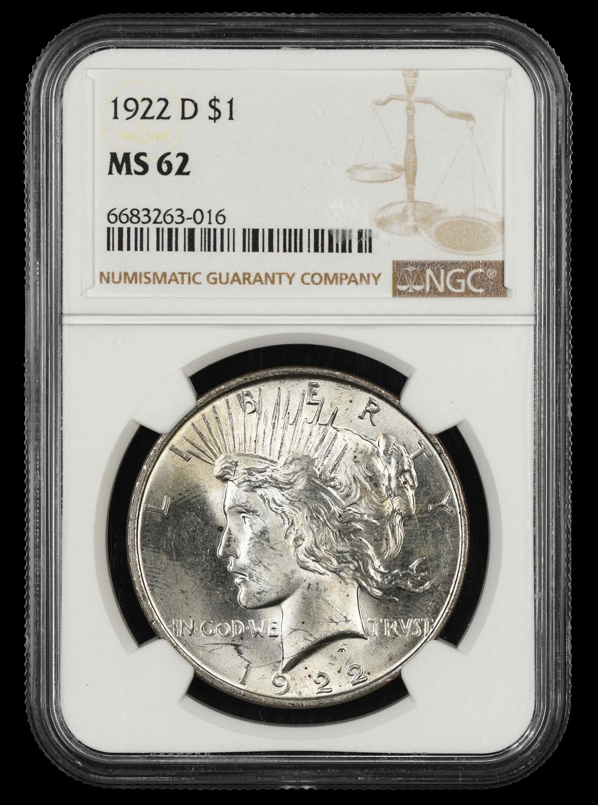 1922 D $1 NGC MS 62 