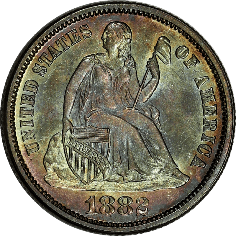 1882 Seated Liberty Dime, -Raw- Gem Uncirculated - Attractive Color