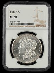 1887 S $1 NGC AU 58