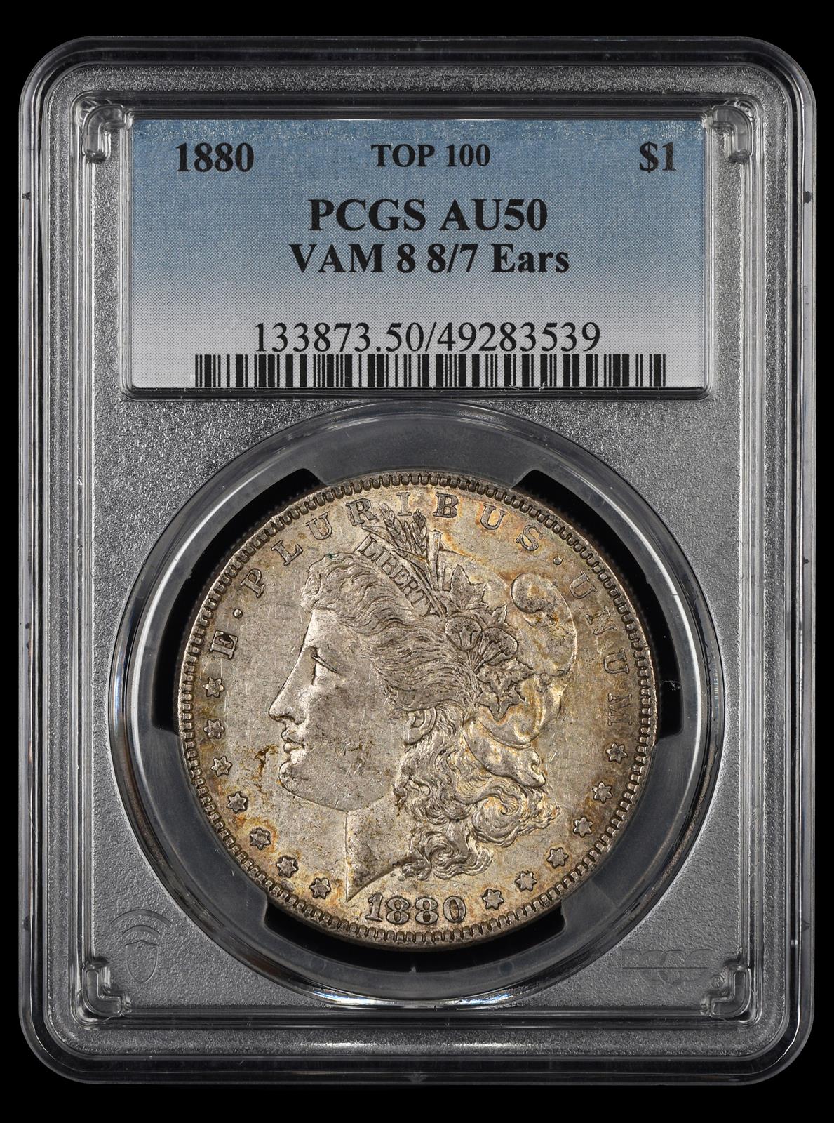 1880 $1 VAM 8 8/7 Ears Top 100 PCGS AU-50