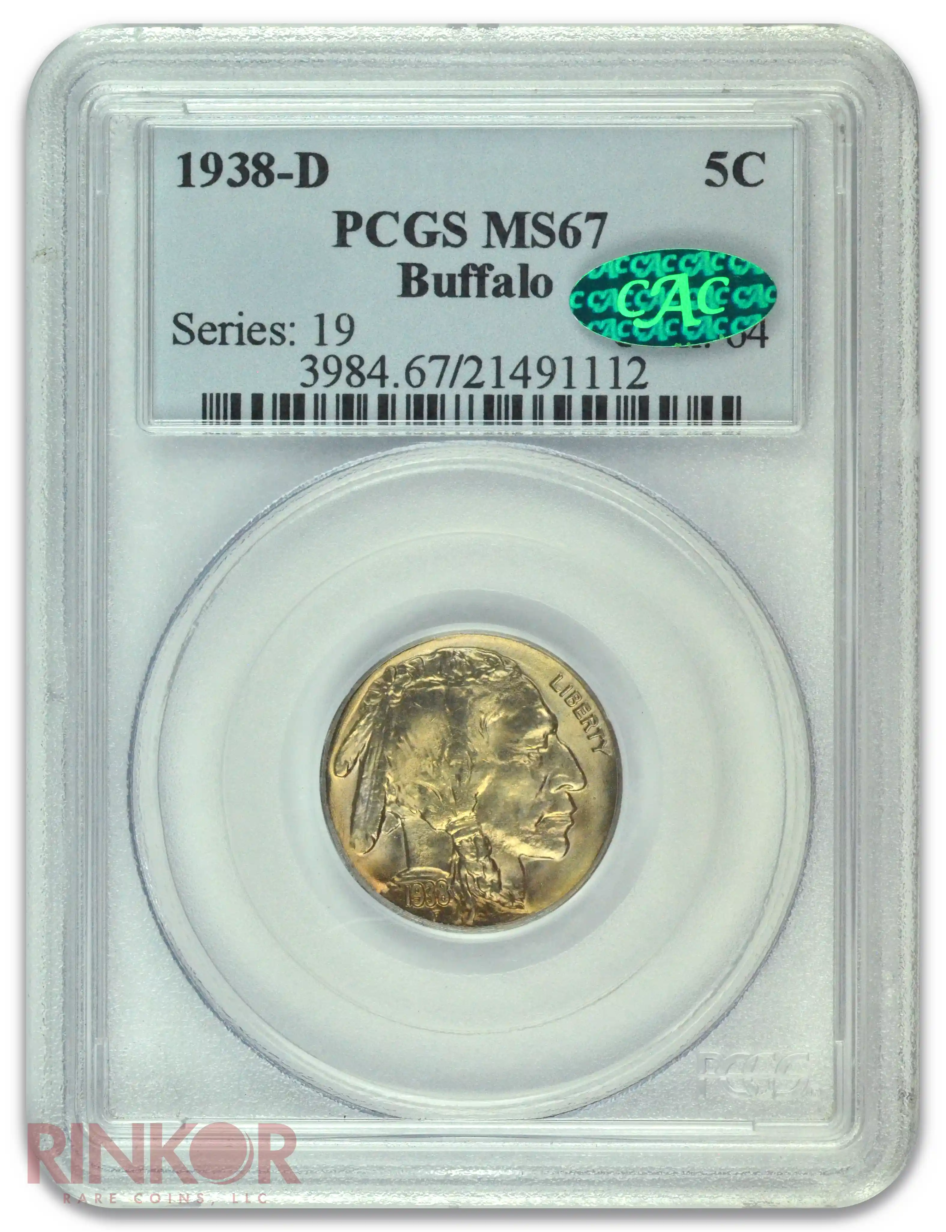 1938-D Buffalo Nickel PCGS MS 67 CAC