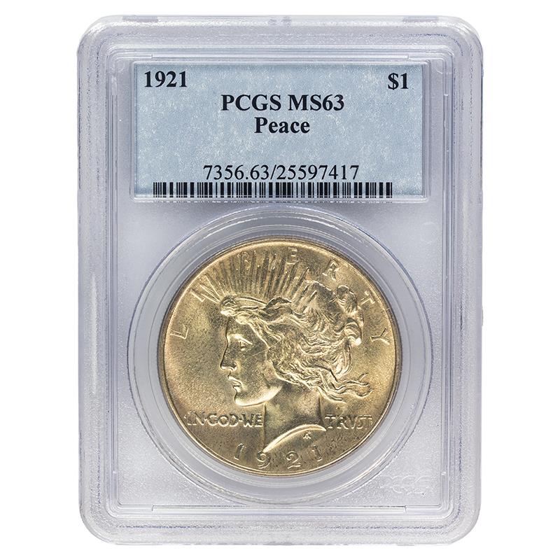 1921 High Relief, Peace Silver Dollar $1, PCGS MS63 - Very Nice Coin