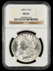 1890 O $1 NGC MS 63