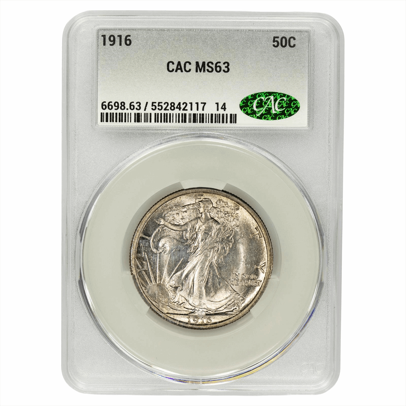 1916 Walking Liberty Half Dollar 50C CACG MS 63