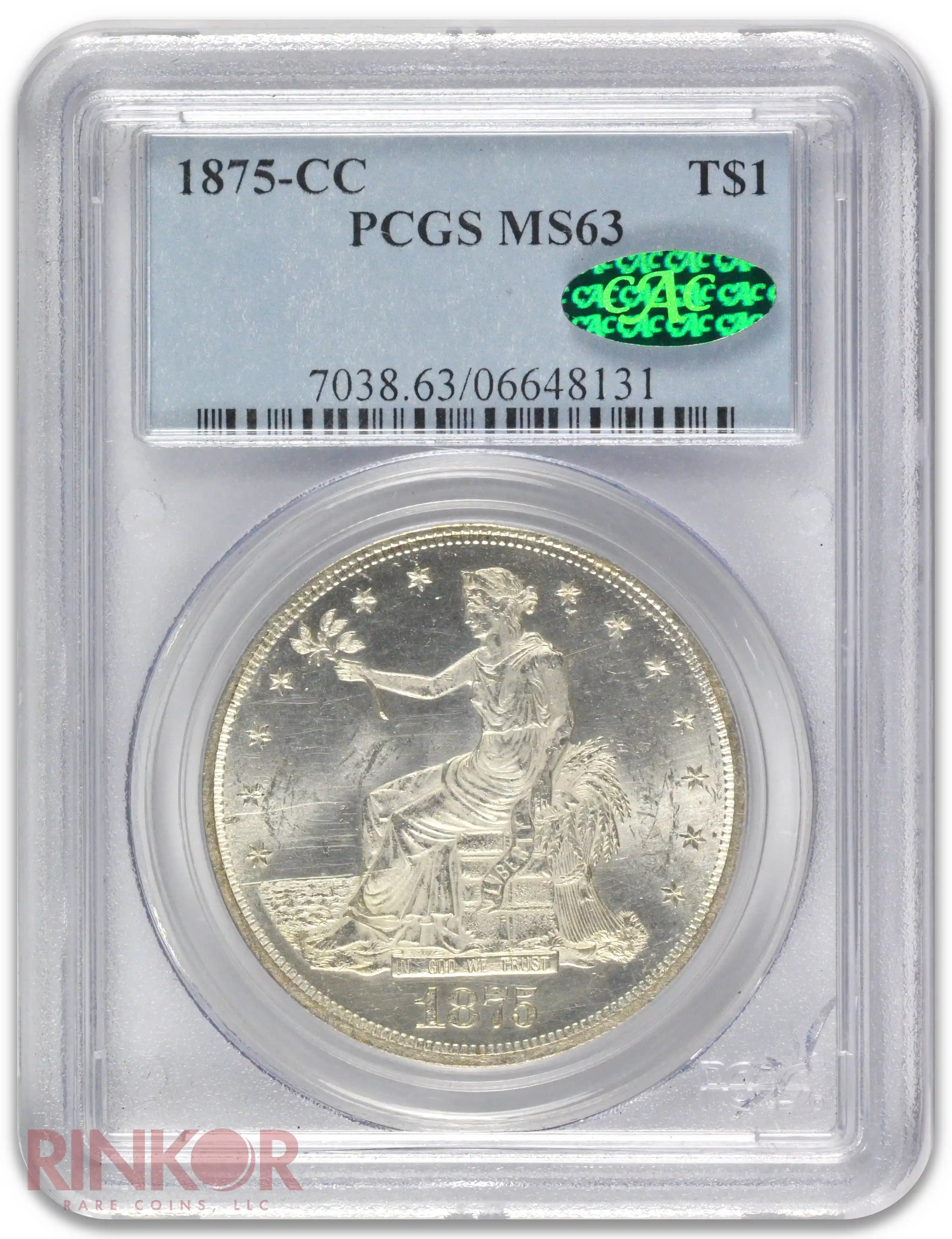 1875-CC $1 Trade PCGS MS 63 CAC