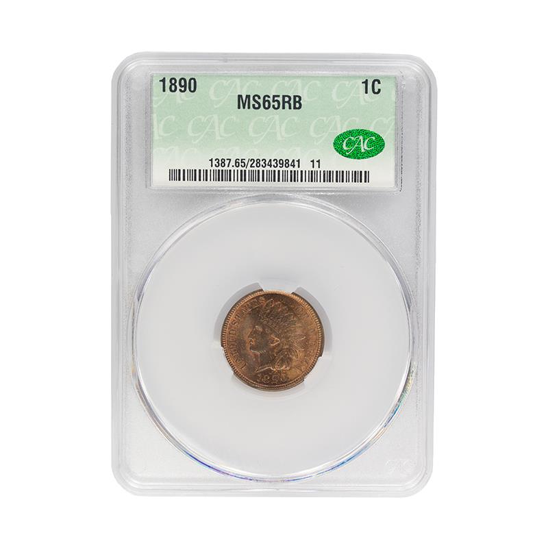 1890 Indian Head Cent 1C CACG MS 65 RB, CAC Certified Green