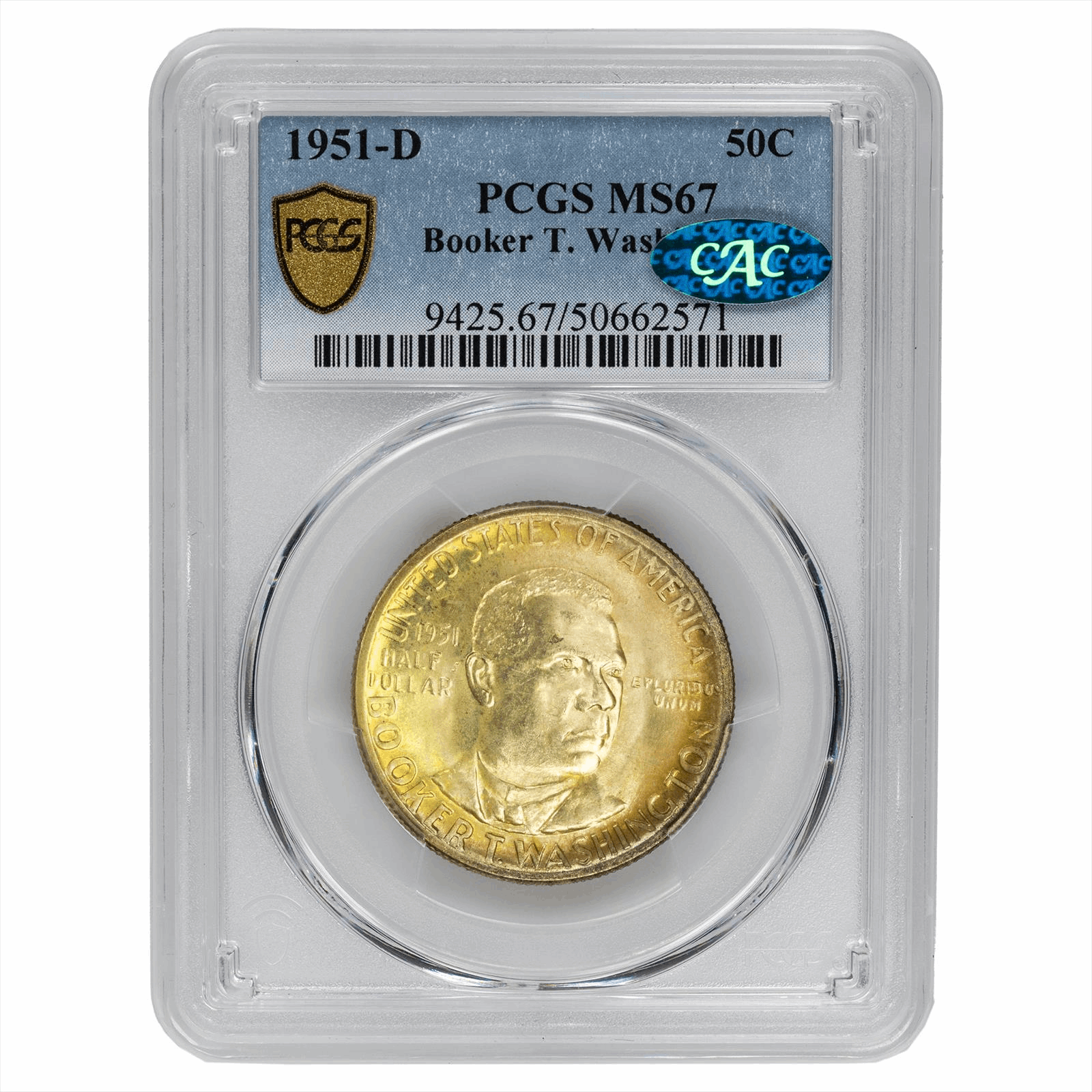 1951-D Booker T. Washington Commemorative Half Dollar 50C PCGS MS 67 CAC