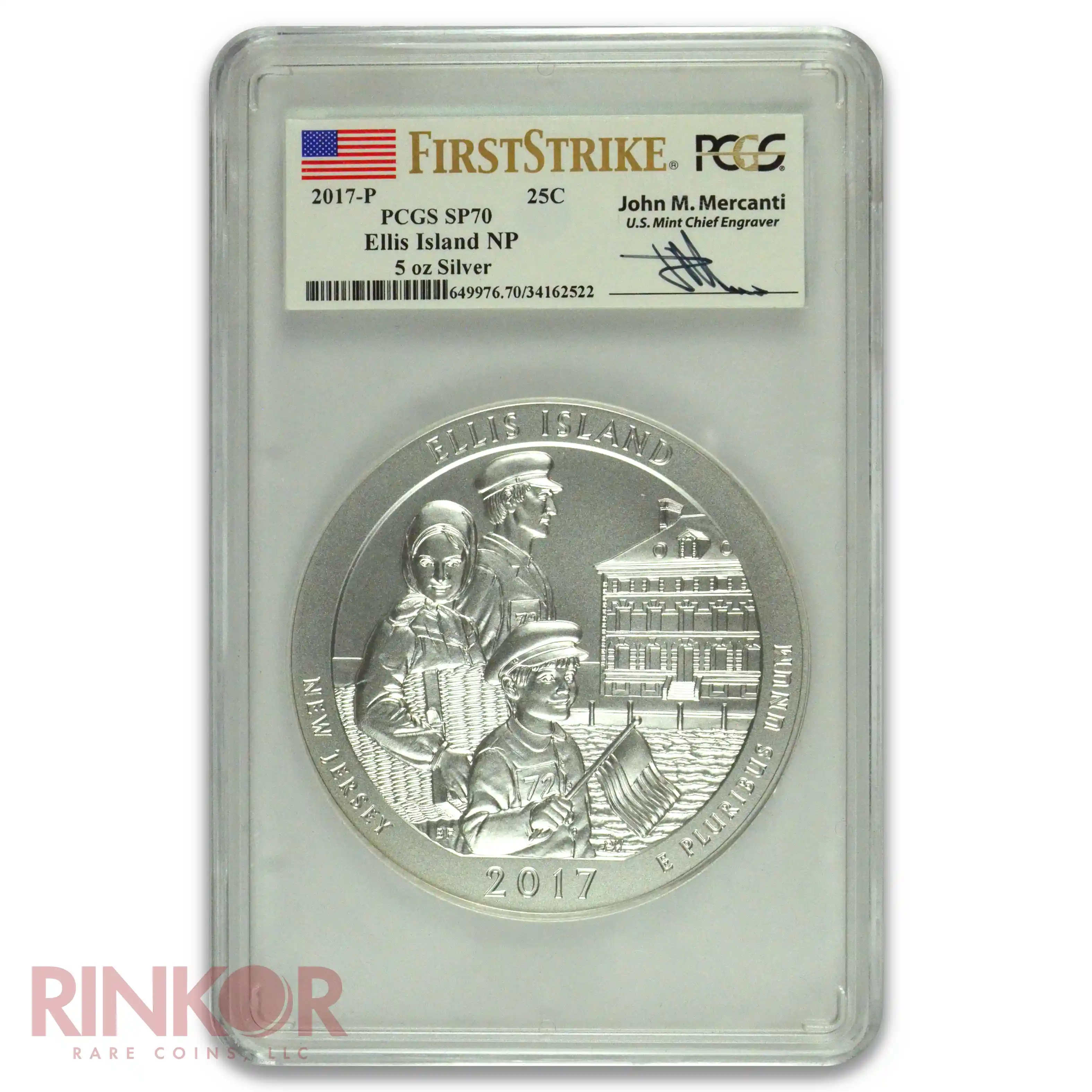 2017-P 5oz America the Beautiful Ellis Island First Strike Mercanti PCGS SP 70
