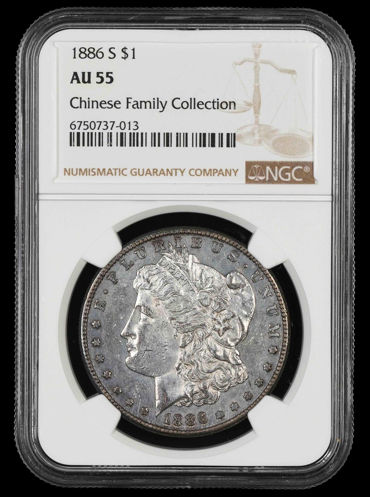 1886 S $1 Chinese Family Collection NGC AU-55