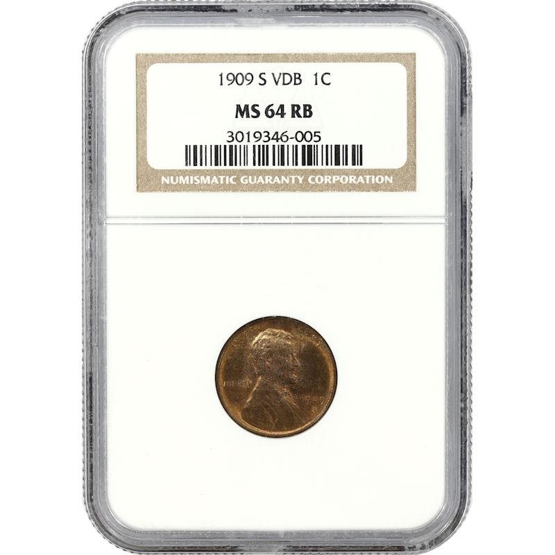 1909-S VDB Lincoln Wheat Cent 1C NGC MS64RB