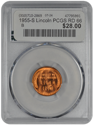 1955-S Lincoln PCGS RD 66