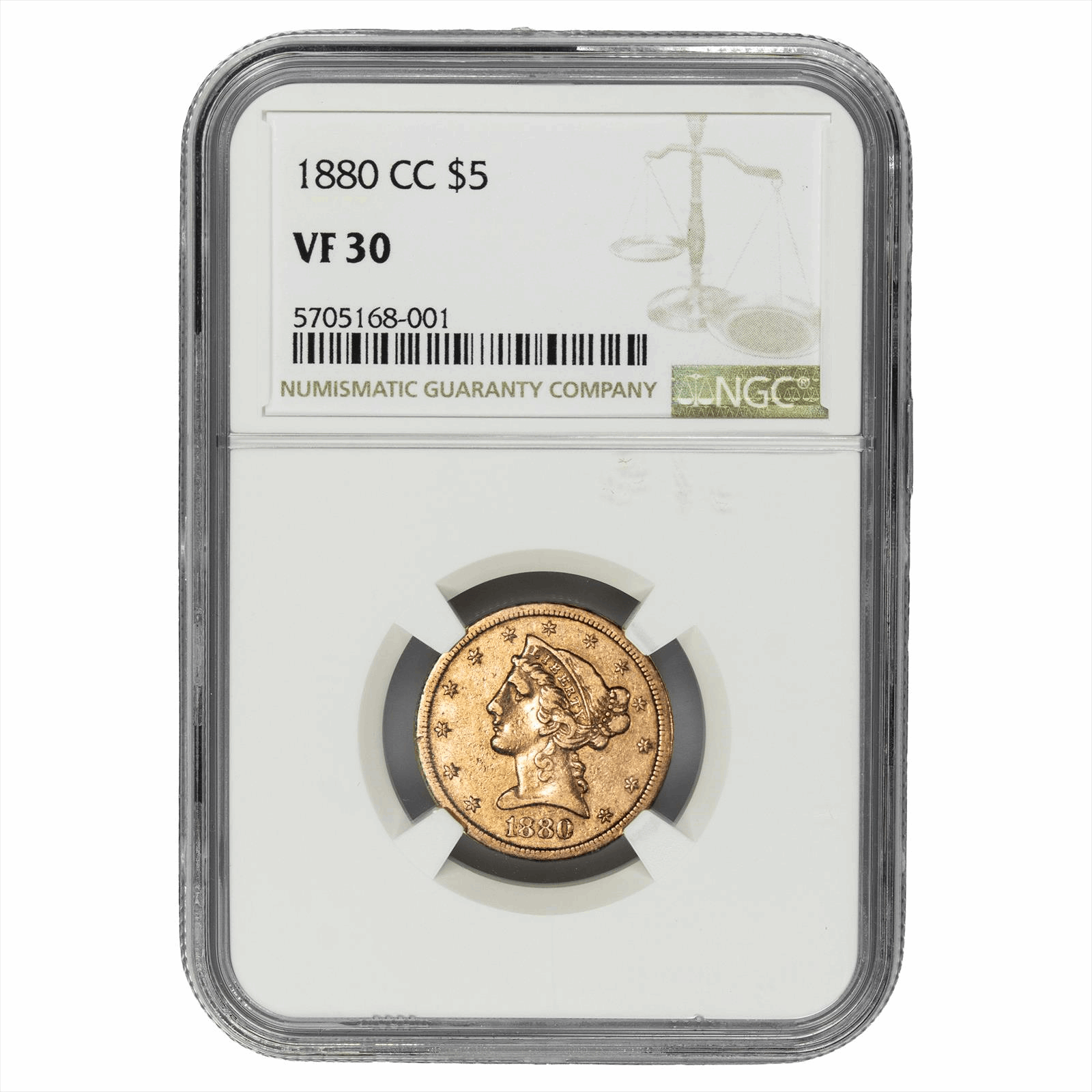 1880-CC Liberty Head Gold Half Eagle $5 NGC VF 30