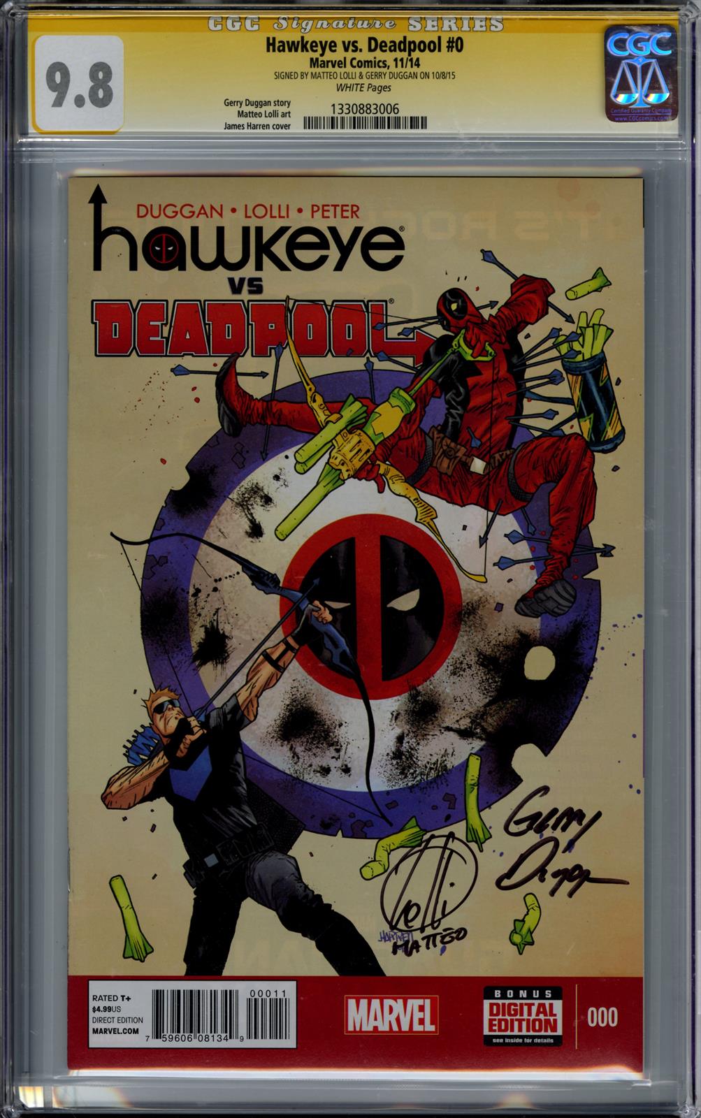 Hawkeye vs Deadpool #0 CGC Signature Series 9.8 (Marvel, 2014) Signed by Matteo Lolli & Gerry Duggan 