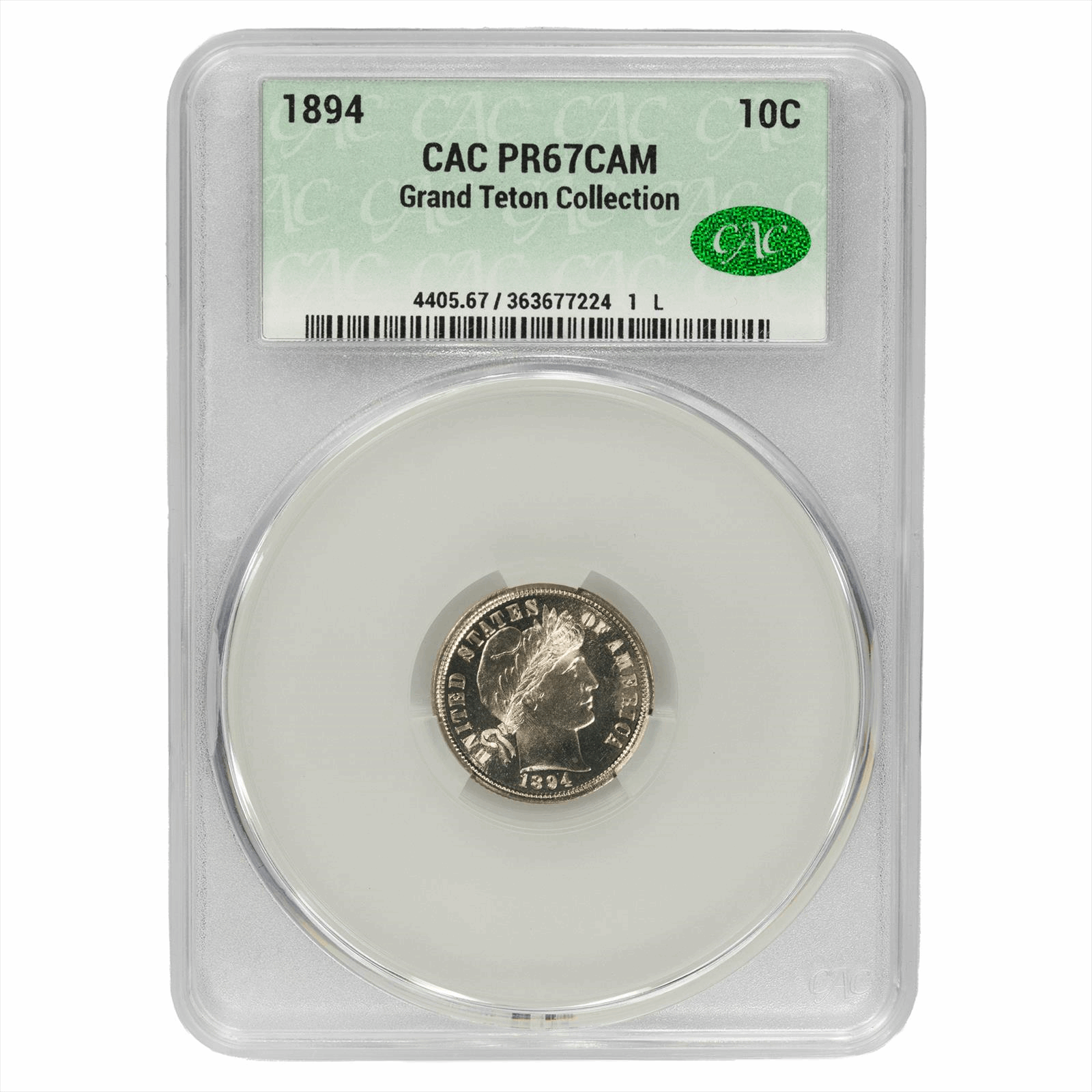 1894 Barber Dime 10C Grand Teton Collection CACG PR 67 CAM CAC