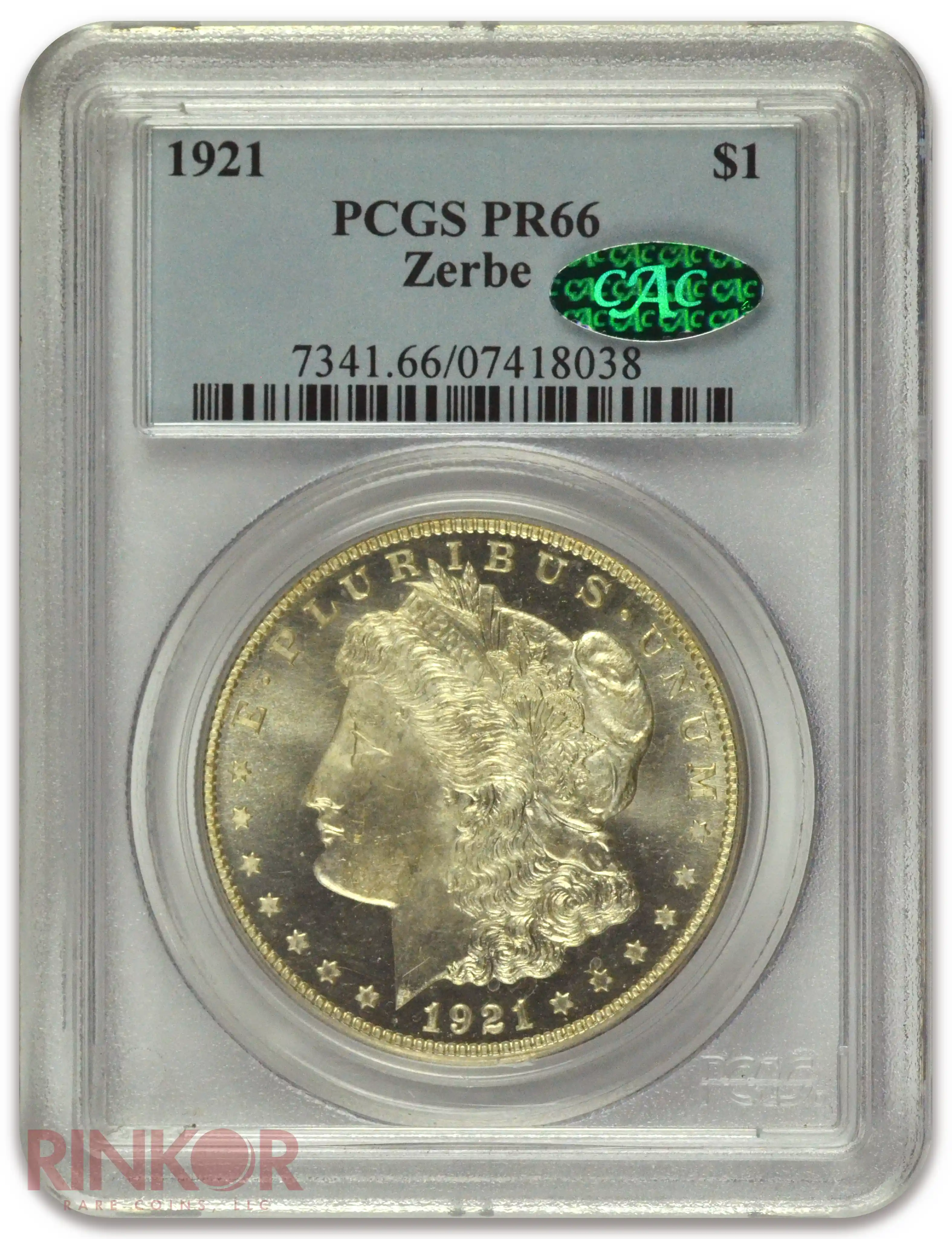 1921 $1 Zerbe Special Strike Morgan Dollar PCGS PR 66 CAC