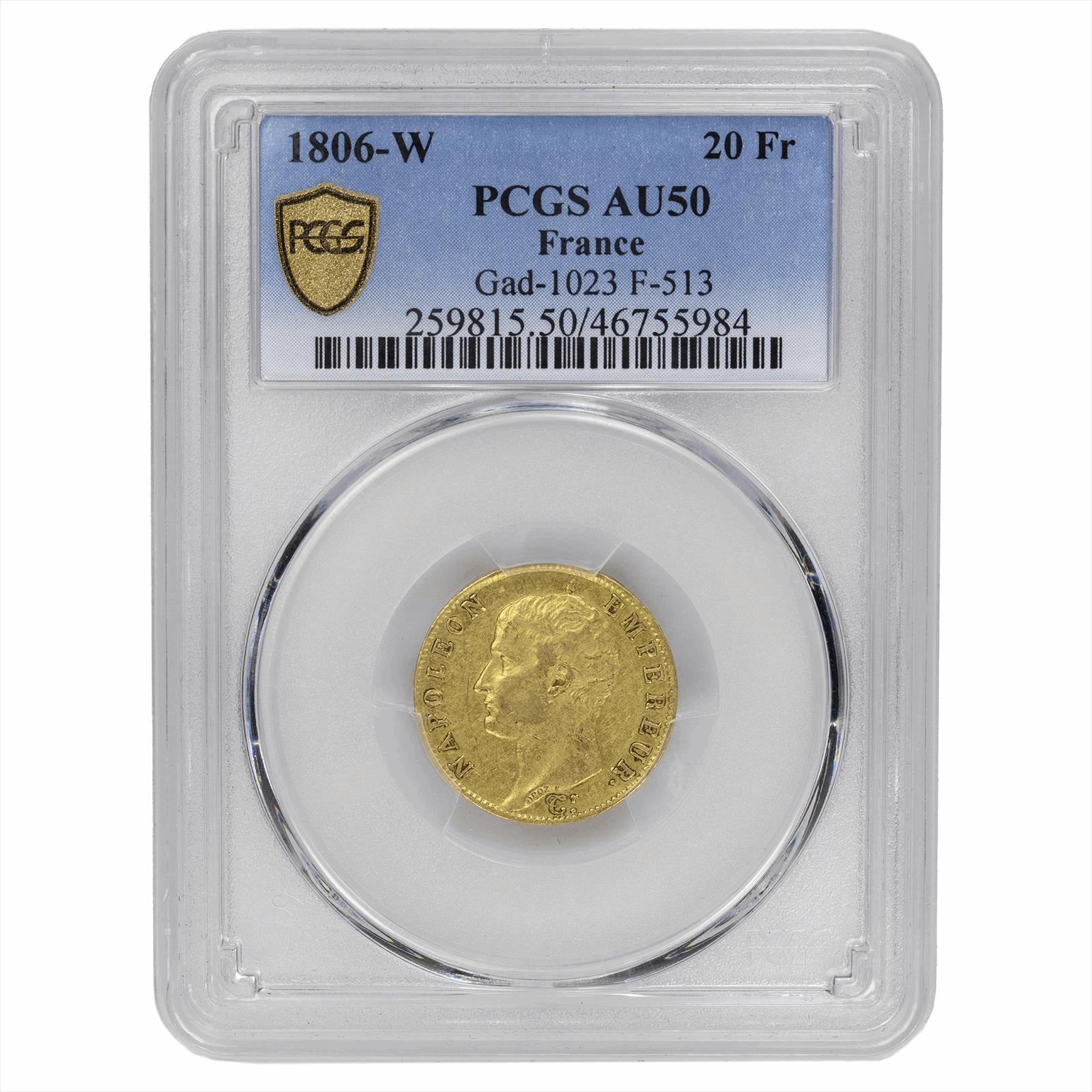 1806-W France 20 Francs Gad-1023 F-513 PCGS AU 50