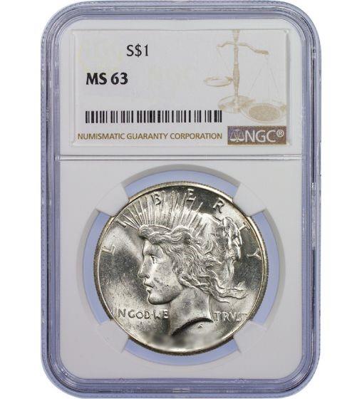 NGC Certified MS-63 Peace Silver Dollar (1922-1935) 