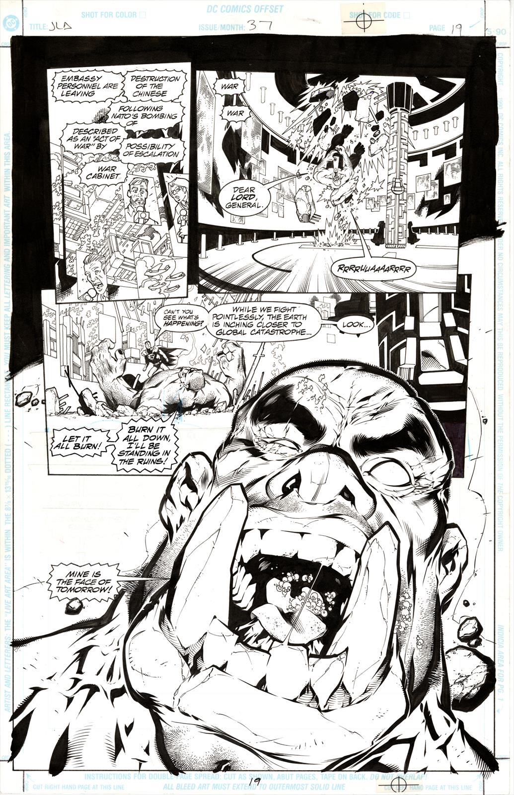 JLA #37 Page 19 Artist:  Howard Porter (Penciller) ,  John Dell (Inker) Media Type: Pen and Ink Art Type: Interior Page 